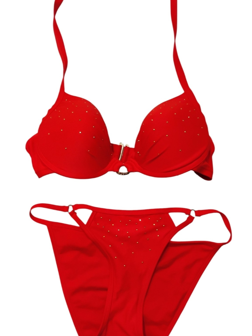 Smart & Sexy Red Women’s Bikini Set with Rhinestone Accents SZ 36 C Top, S